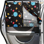 Car Window Shades, 2 Packs Magnetic Car Sun Shades for Baby, 2 Layers for Blackout/See Through Options Colorful Starry Pattern Side Window Curtain for Kids Heat/UV Blocker