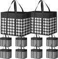 WOWBOX Reusable Grocery Bags,10-Pack, Foldable Reusable Shopping Tote Bags bulk with Reinforced Handles,Large Storage Bags with Water Resistant Coating for Groceries,Multipurpose,Black-White