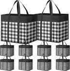WOWBOX Reusable Grocery Bags,10-Pack, Foldable Reusable Shopping Tote Bags bulk with Reinforced Handles,Large Storage Bags with Water Resistant Coating for Groceries,Multipurpose,Black-White