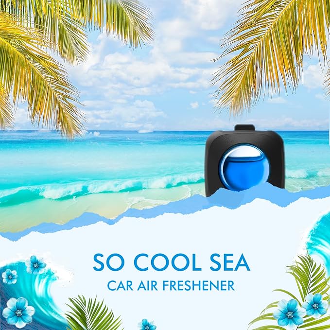 Car Air Fresheners, Ocean, 6-Pack, 4ml Each, Car Fresheners for Women Men, Long Lasting Air Freshener for Car Vent Clips, Car