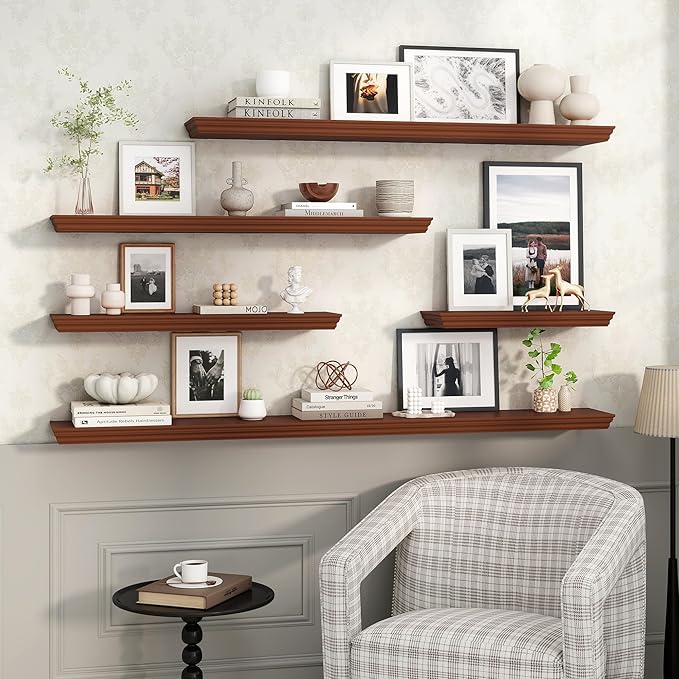 Axeman 70.8 Inch Floating Shelves for Wall, 9.3" Deep Crown Molding Wood Display Shelf with Heavy Duty Invisible Brackets for