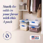 HOMZ 4-Pack 15.5 Quart Latching Lid, Clear Plastic Storage Organizer Bins, Blue – Stackable Containers for Home & Office Shel