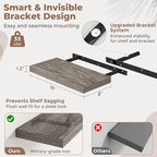 16 Inch Floating Shelves for Wall Set of 2, 8"D Wood Grain Bathroom Shelves with Invisible Brackets, Easy Install Engineered 