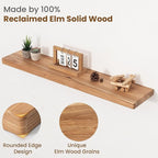 Floating Shelves for Wall, 36"Wx8"D Rustic Solid Elm Wood Floating Shelves Wall Mounted, Round Edge Wall Shelves with Invisib