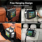 Car Organizer Bag for Back Seat Front Seat or Between Seats Premium PU Leather Hanging Storage Caddy with Tablet Holder Tissue Box Cup Bottle Holders Mesh Pockets for Kids Adults