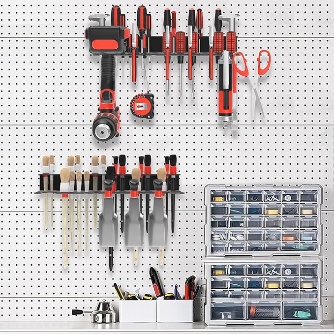 2Pcs Metal Screwdriver Organizer, Wall Mount Plier Organizer Hammer Holder, Hand Tool Storage Rack for Garage Workshop Workbe
