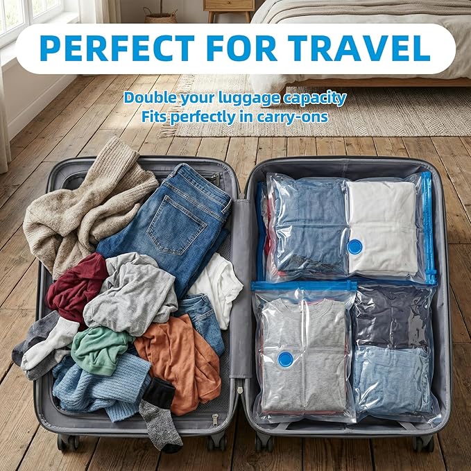 KMOSENIA Vacuum Storage Bags with Electric Pump, Vacuum Seal Bags, Space Saver Compression Bags for Clothing, Pillows, Blanke