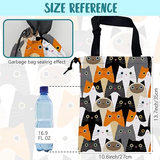 Car Trash Bag Cute Cartoon Cats Leak-Proof Waterproof Car Garbage Bag with Drawstring Foldable Canvas Trash Bin with Adjustable Buckle for Car Accessories, Travelling, Camping
