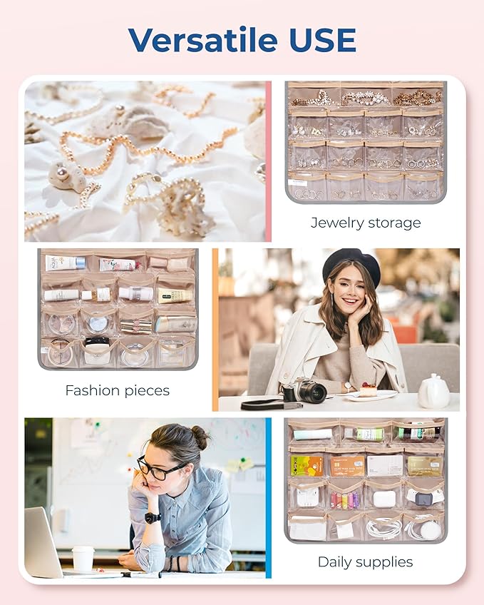 BAGSMART Hanging Jewelry Organizer, Necklace Holder Anti-tangle Earrings Rings Hanger with Pockets Hang on Closet, Wall, Door