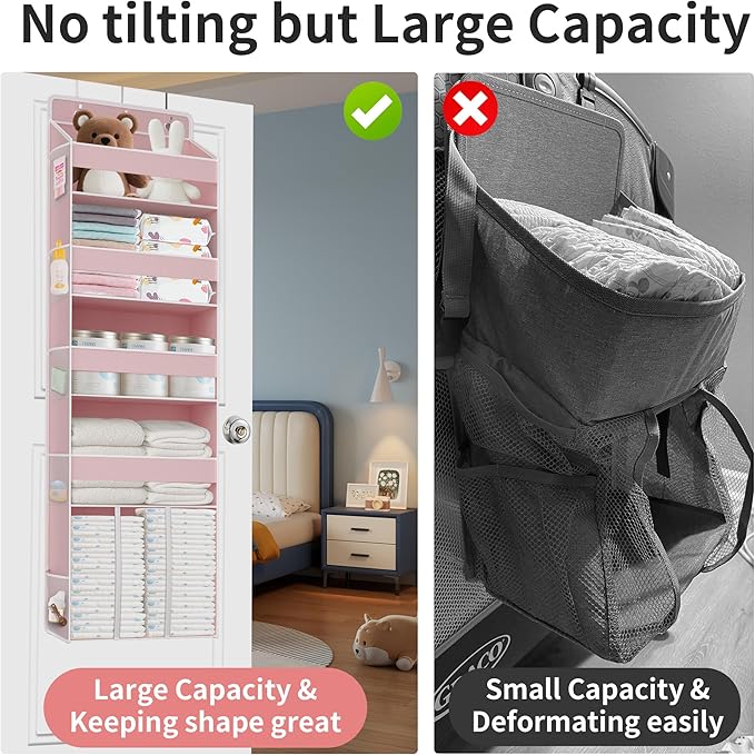 TAHAVICE 1 PC Pink Over the Door Organizer with 1 Large Capacity Caddy, 4 Shelf & 10 Mesh Side Pockets, Pink Stuff Hanging St
