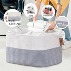 COMFY-HOMI Large Rectangle Laundry Storage Basket | Cotton Rope Woven, Organizing with Handle | Dirty Cloth & Baby Shower Bas