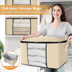 Fab totes 4 Pack Clothes Storage, Foldable Thick Fabric Blanket Storage Bags, Containers for Organizing Bedroom, Closet, Clot