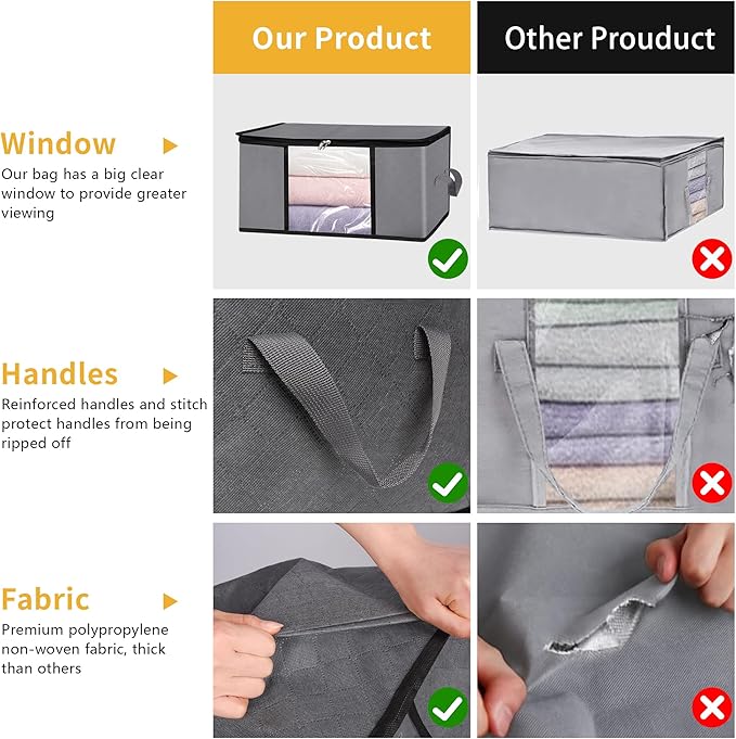 3 Pack Storage Bags, 45L Foldable Clothes Storage Bins with Lids, Closet Organizers Blanket Storage Bags with Zippers Clear W