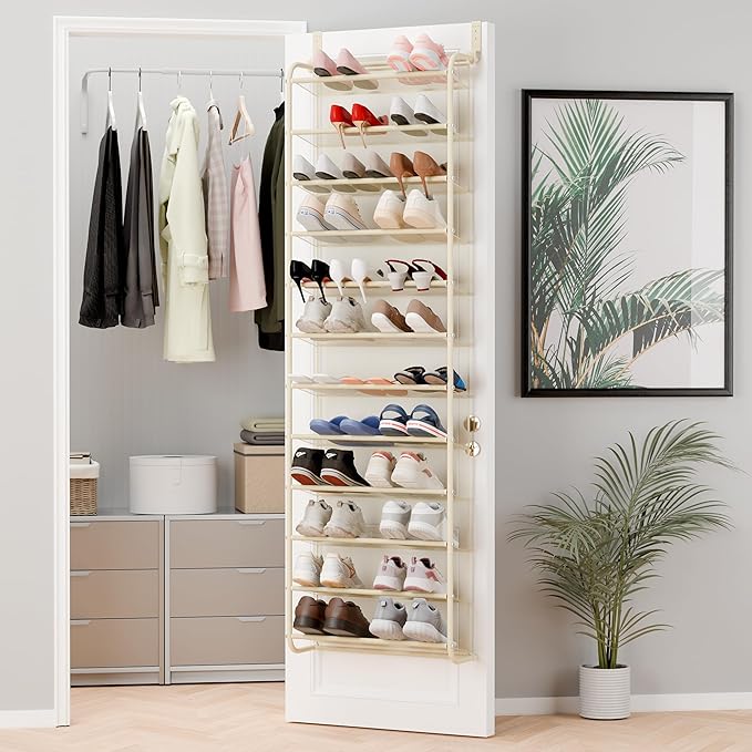 Whitmor 36 Pair Over The Door Shoe Organizer, 12 Tier Hanging Shoe Organizer, Heavy Duty Metal & Mesh Shoe Holder, Hanging Sh