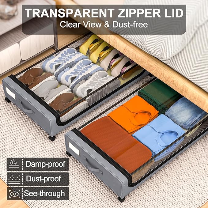 GoMaihe Under Bed Storage with Wheel & Clothing Storage Bin with Metal Frame