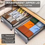 GoMaihe Under Bed Storage with Wheels: 4-Pack XXL 48L Underbed Storage Containers with Lids - Rolling Drawers for Shoes Cloth