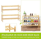 BMOSU 2-Tier Bamboo Extended Shoe Rack Premium Stackable Shoe Shelf Storage Organizer for Hallway Closet Living Room Entryway