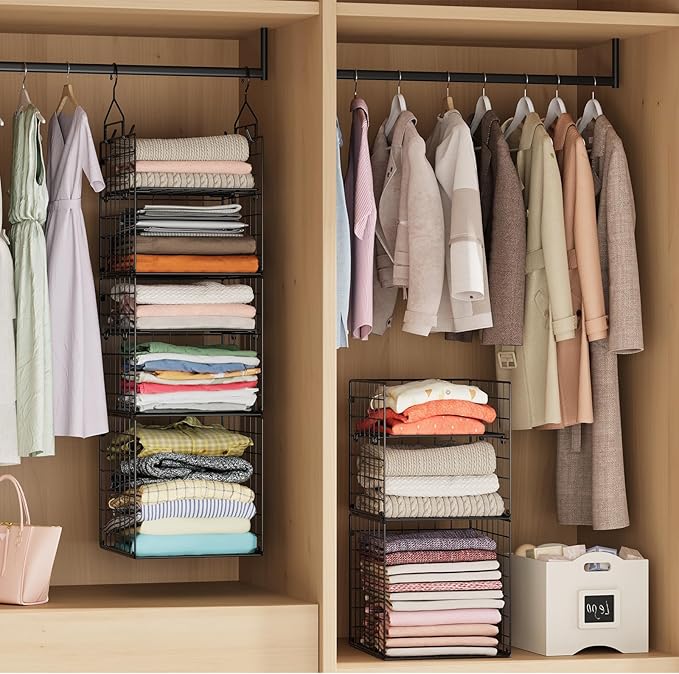 X-cosrack Hanging Closet Organizer and Storage - 5-Tier Closet Storage Organizer Baskets for Clothes & Adjustable Collapsible