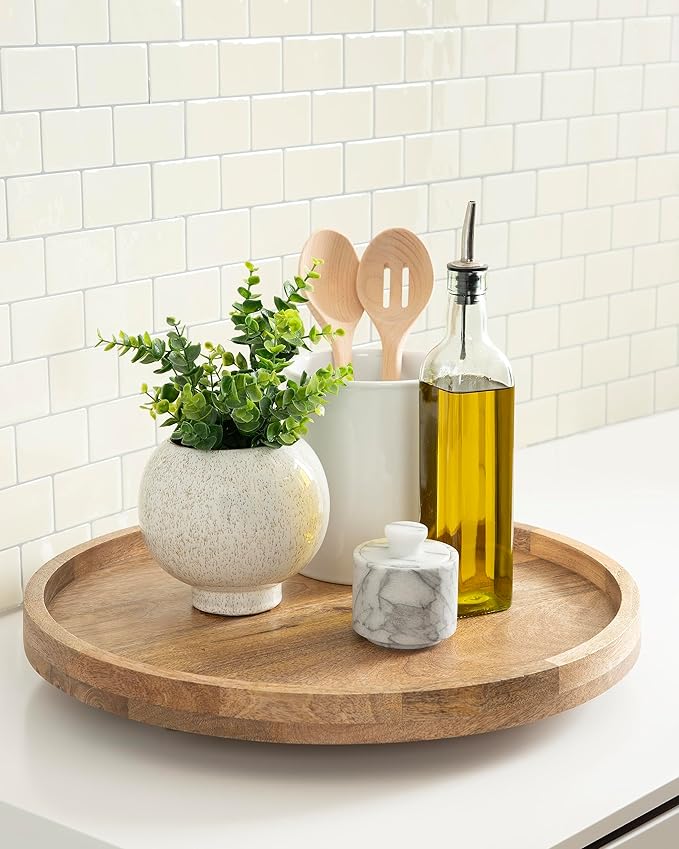 Kate and Laurel Halsey Round Lazy Susan Tray Organizer, 18 Inch Diameter, Transitional Round Countertop Organizer with Turnin