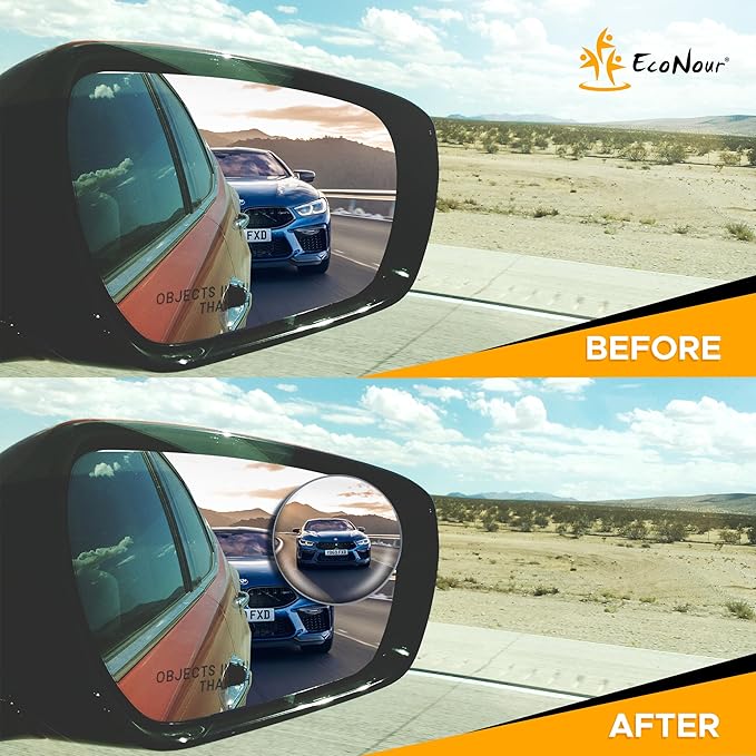 EcoNour Blind Spot Mirror for Car (2 Pack) - 3X Larger View, Convex Rear View Blind Spot Mirrors, 2" Round HD Side Blindspot, Wide Angle Adjustable Blindspot Mirror for Car SUVs & Trucks