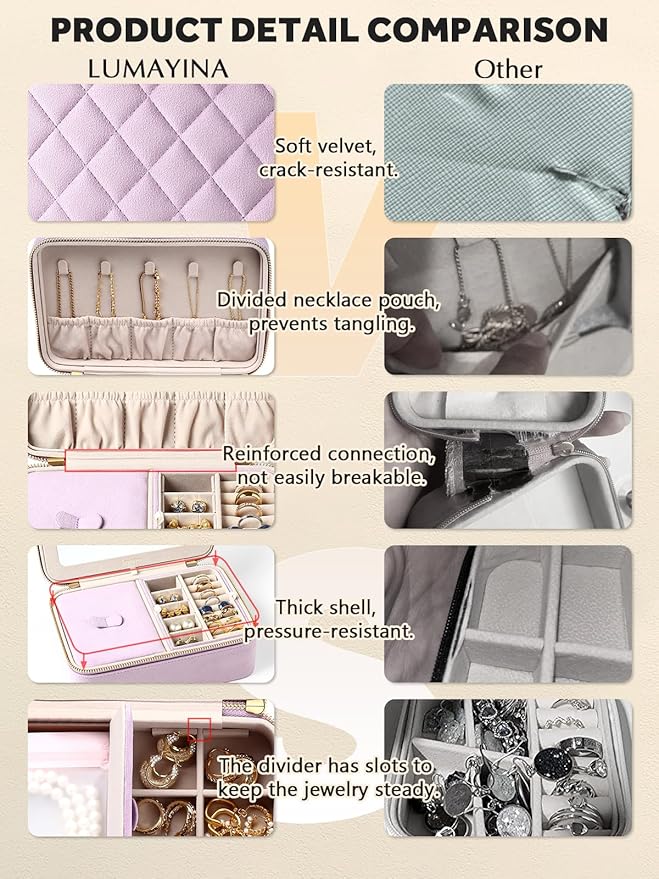 Velvet Travel Jewelry Box with Large Mirror, Double-Layer Jewelry Organizer Case for Women and Girls, Portable Storage Case w