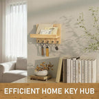 Rebee Vision Pine Wood Key Holder Wall Mount with 5 Hooks and Shelf – Farmhouse Key Holder for Wall for Entryway Organization