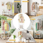 Furologee Portable Clothes Rack for Hanging Clothes, Rolling Clothing Rack With 3-Tier Shelves, Small Garment Rack with Wheel