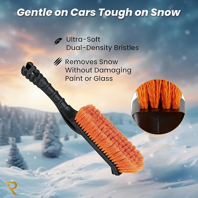 RevLux 27” Snow Brush and Ice Scraper for Car Windshield – Heavy Duty Snow Remover for Cars, SUVs & Trucks | Soft Non-Scratch Bristles | Detachable ABS Ice Scraper | Winter Windshield Cleaning Tool