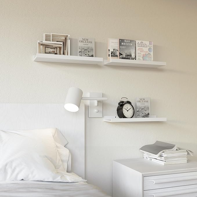 RICHER HOUSE 3 Set White Floating Shelves, 16 inches Wall Mounted White Shelves for Wall Decor, Picture Ledge Shelf with Lip 