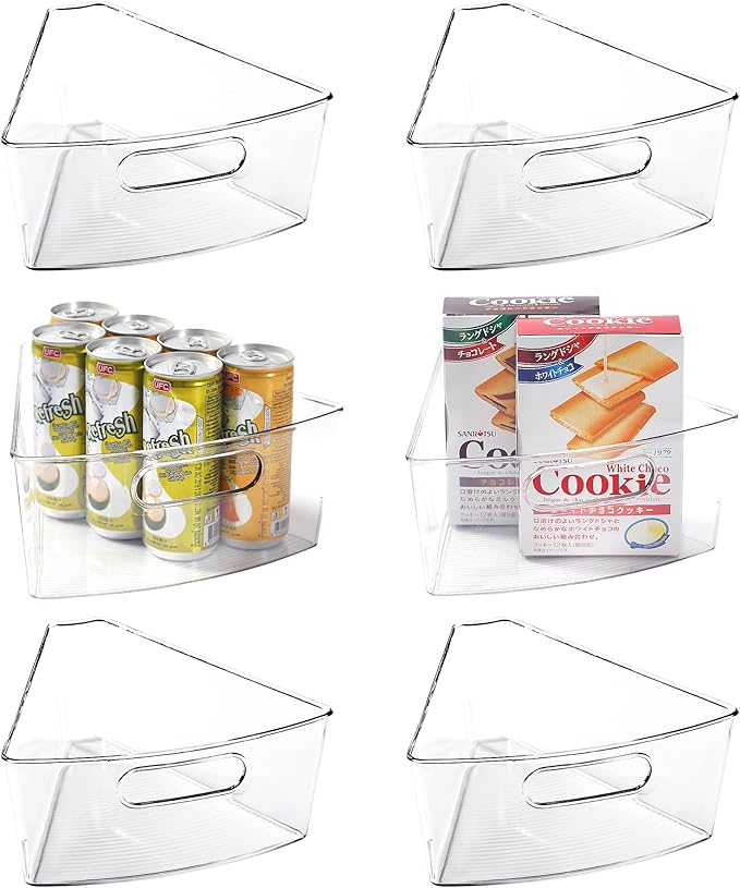 Leeden Lazy Susan Organizer for 28" Diameter Corner Lazy Susan, Plastic Kitchen Cabinet Storage Bins with Handle, 6 Packs, 1/