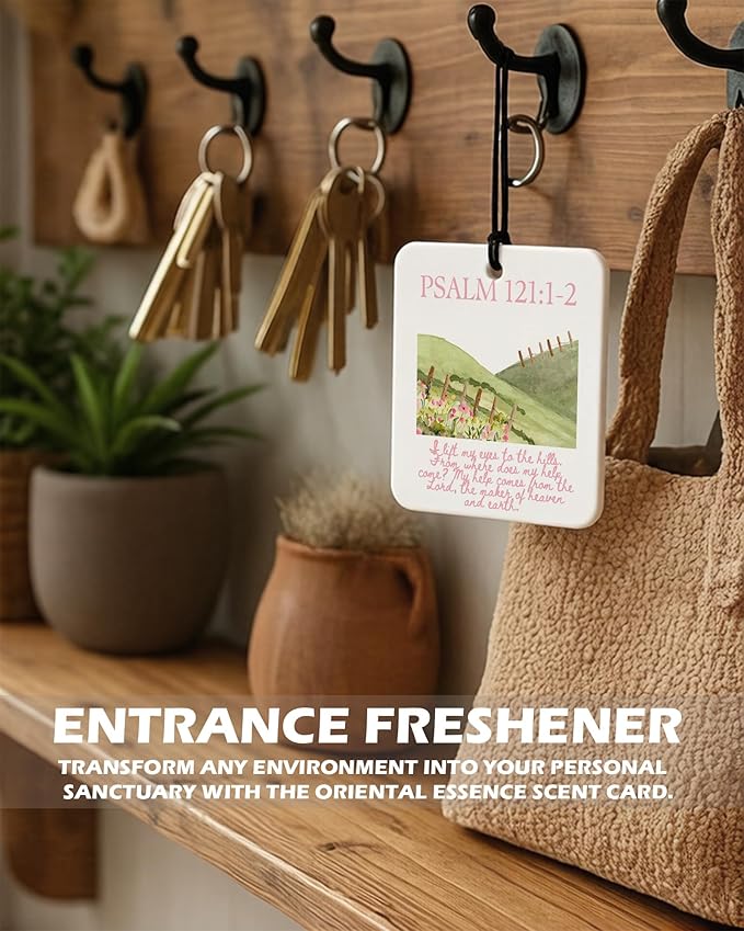 Pink Christian Square Citrus Car Air Freshener 4 Pcs, Preppy Floral Religious Bible Verse Hanging Air Freshener for Cars Bath