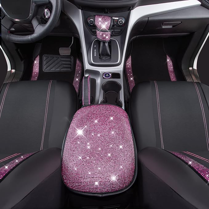 CAR PASS Bling Rhinestone Car Seat Covers Leather Shining Diamond Car Floor Mats Carpet with Anti-Slip Nibs Bling Diamonds Ca