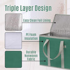 VENO 3 Pack Cooler Bag Insulated Reusable Grocery Shopping Bag, Food Delivery, Heavy Duty, Large Size, Durable Handles, Double Zippers, Lid, Collapsible (Green, 3 Pack)