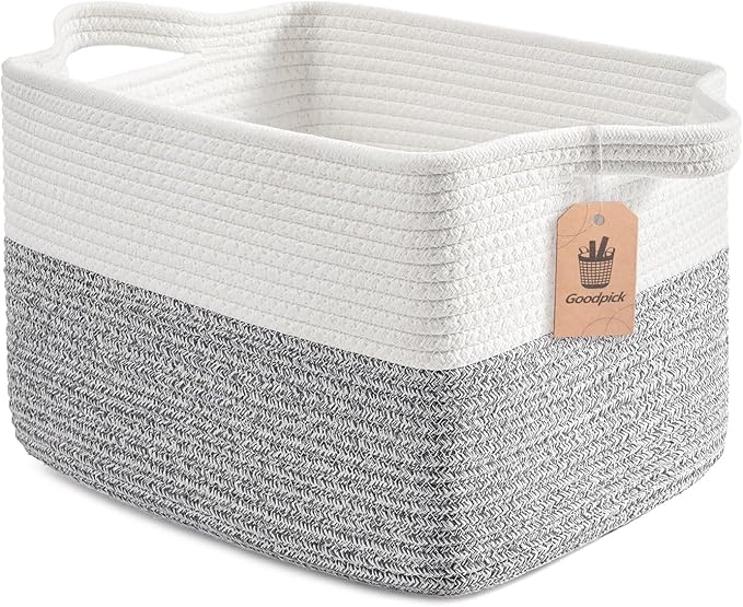 Goodpick Woven Storage Basket, Cotton Rope Baskets for Organizing, Closet Storage Bins with Handles, Small Laundry Basket for