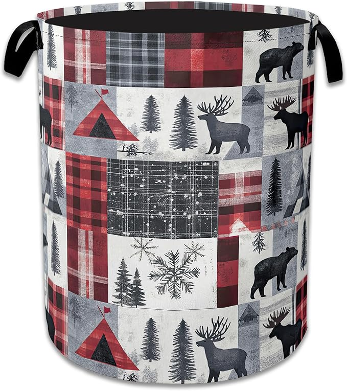 Vintage Forest Bear Laundry Hamper Animal Deers Laundry Basket Collapsible Portable Clothes Toy Storage Bin for Bathroom Bedr