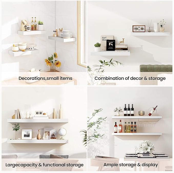 Vivelove White Floating Shelves 48 Inches Long, Wall Display Shelves with Invisible Brackets, for Bathroom Living Room Kitche