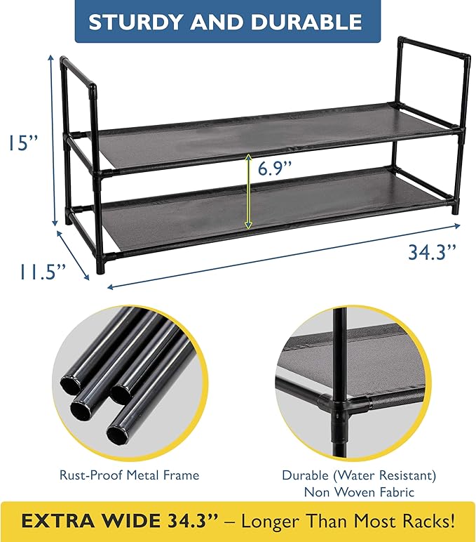 Sundaze Shoe Rack - 2 Tier Shoe Rack for Front Door Entrance, Sturdy Long Shoe Organizer for Closet, Bedroom, Entryway, Garag