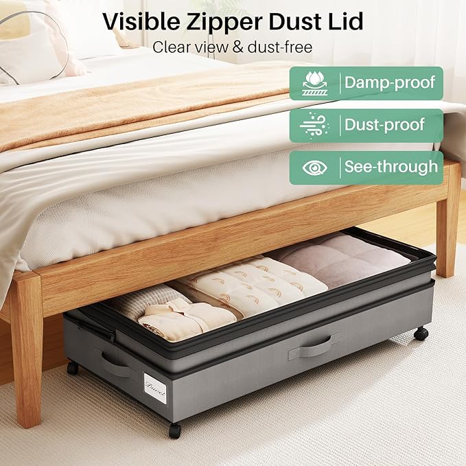 Kitstorack 4 Pack Height-adjustable Under Bed Storage with Wheels, Under Bed Storage Containers,Under Bed Shoe Storage Organi