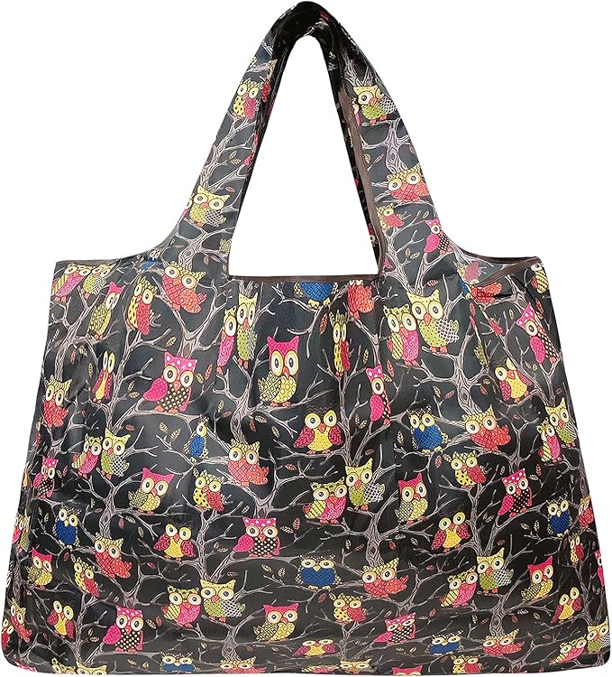 allydrew Large Foldable Tote Nylon Reusable Grocery Bags, 5 Pack