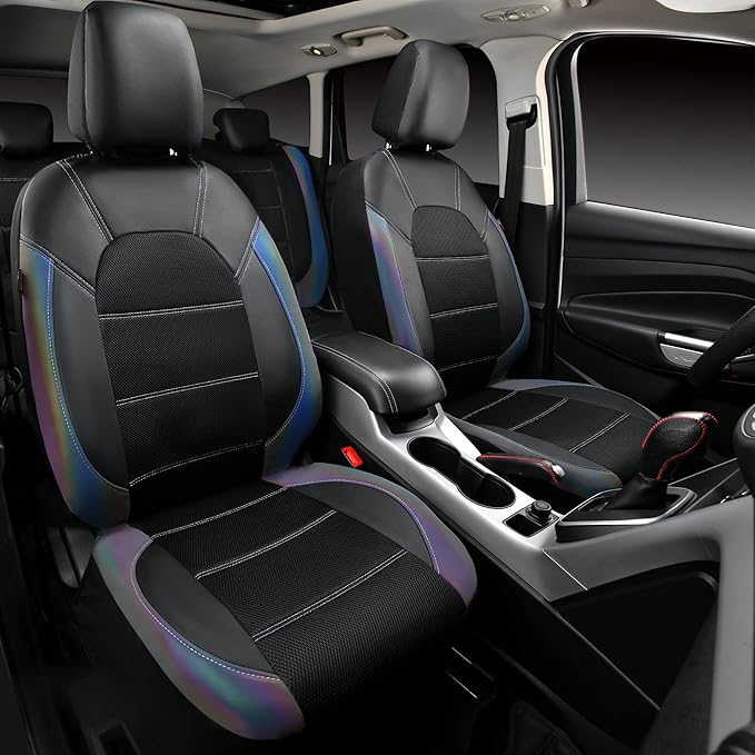 CAR PASS Leather Car Seat Covers Front Seats only, with Air Mesh Front Seat Covers Breathable, Cool Automotive Seat Covers 2 