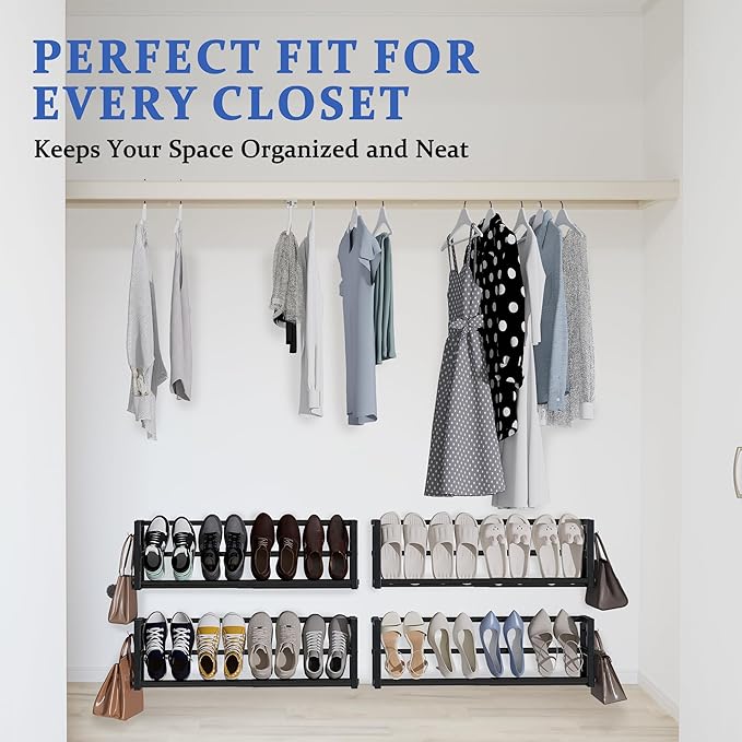 4 Pack Narrow Wall Mounted Shoe Rack for Small Spaces, Hanging Shoe Rack Holds 16 Pairs, 17"-30"Adjustable Heavy Duty Wall Sh