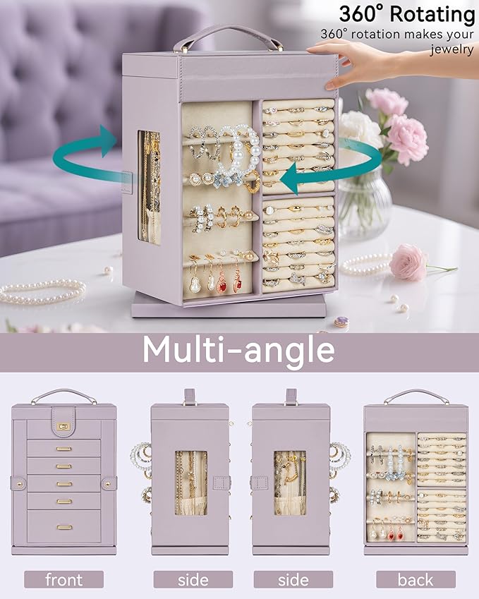 AKOZLIN 360° Rotating Jewelry Box 6-Tier Organizer Functional Jewelry Storage Case for Women Girls Ring Necklace Earring Brac