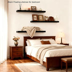 ROGMARS Black Wooden Floating Shelves for Wall 36 Inches Long,Rustic Solid Wood Farmhouse Wall Shelves with Invisible Bracket