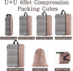 U+U 6 Set Compression Packing Cubes - Ultralight Travel Organizers with Laundry Bag, Space-Saving Suitcase Organizer, Expanda