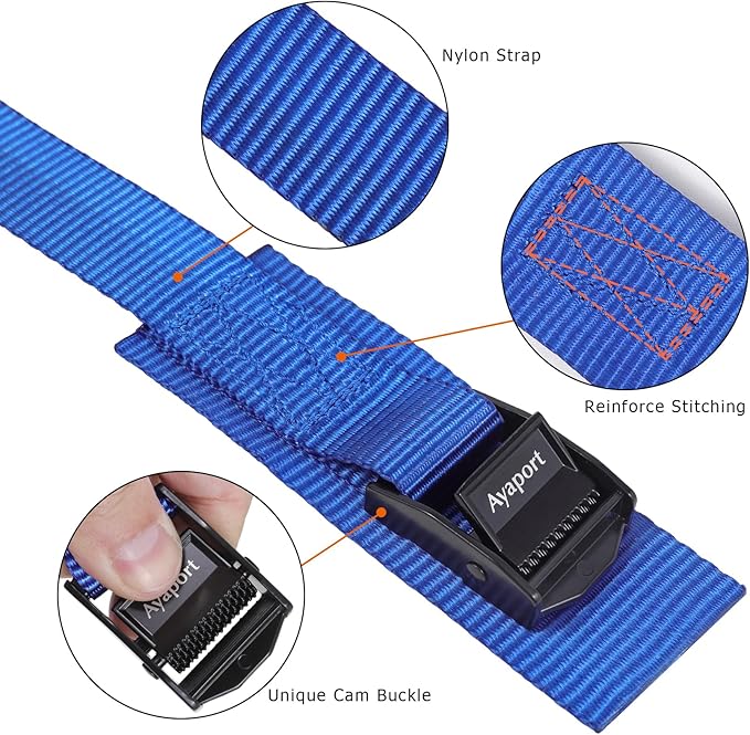 Ayaport Lashing Straps Car Roof Rack Straps Cam Buckle Tie Down Strap for Kayak, SUP, Canoe, Surfboard Packing (Blue, 1" x 12')