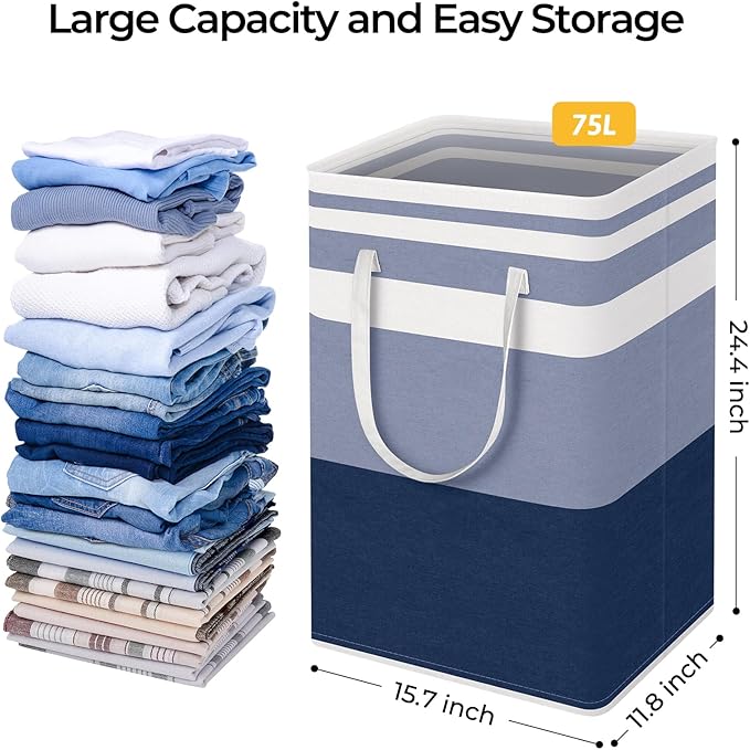 HomeHacks 2-Pack Large Laundry Basket, Waterproof, Freestanding Laundry Hamper, Collapsible Tall Clothes Hamper with Extended