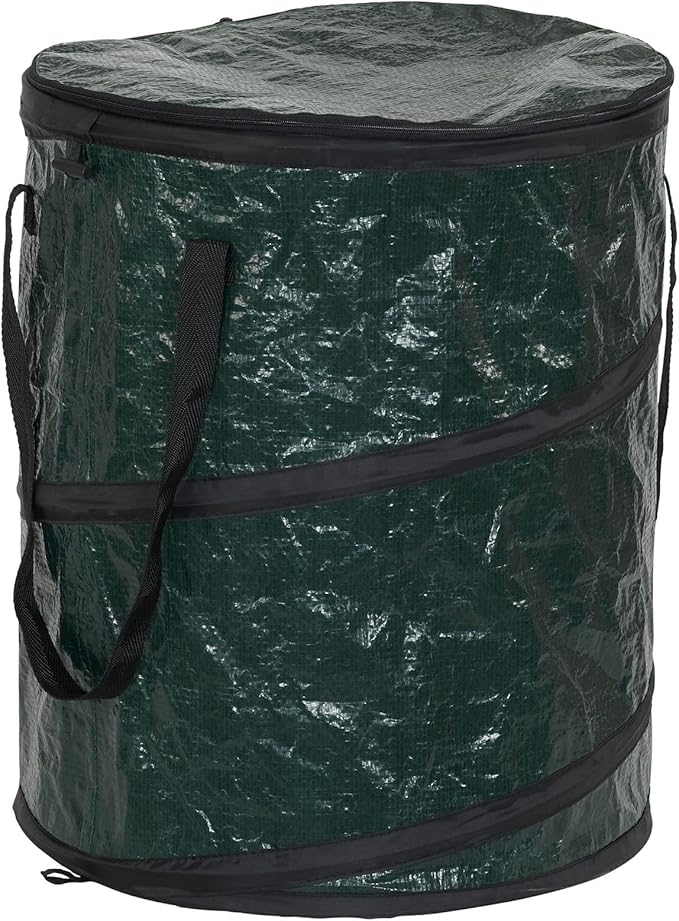 Household Essentials Pop Up Hamper, Pop Up Camping Trash Can, Great for Outdoor or Indoor Use, Portable and Collapsible with Zippered Top, Green