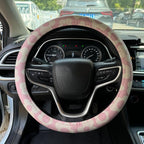 Vintage Groovy Flowers Car Leather Steering Wheel Cover - 15-inch Universal Microfiber- Soft & Breathable & Silicone Anti Sli
