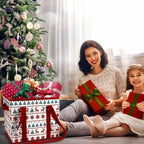 Reusable Grocery Bags 3 Pack - Heavy Duty Reusable Shopping Bags with Hard Bottom & Long Handles, Stand Up Grocery Boxes Reusable Foldable, 13x10.23x11in, Reindeers