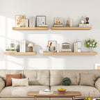 Dreamland 24" Floating Shelves for Wall, 12" Deep Thicker Oak Floating Shelves, Wall-Mounted Shelves for Bedroom, Living Room